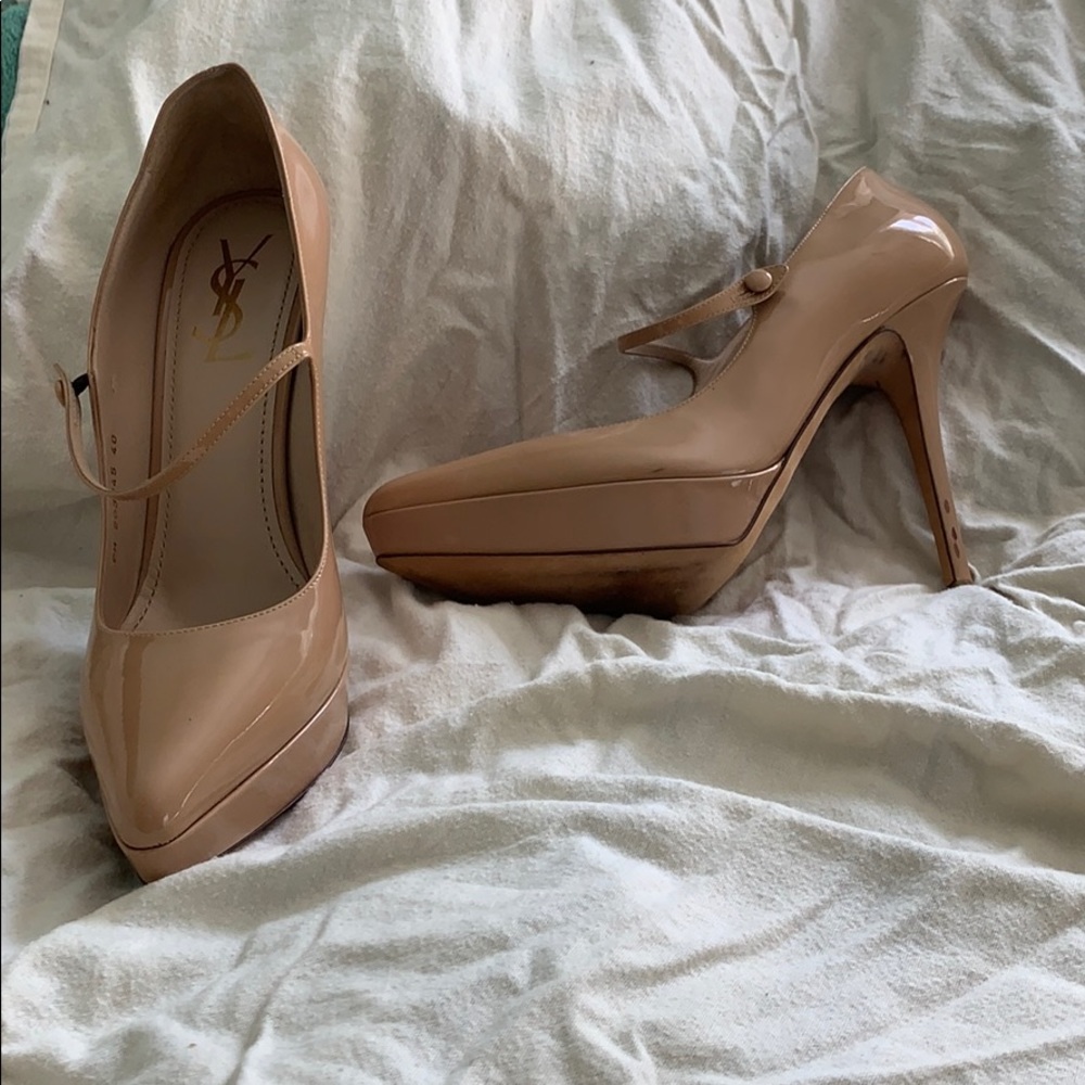 Yves Saint Laurent Mary Jane Platform Pumps Nude